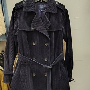 GAP Women's Dark Blue Corduroy Trench Coat